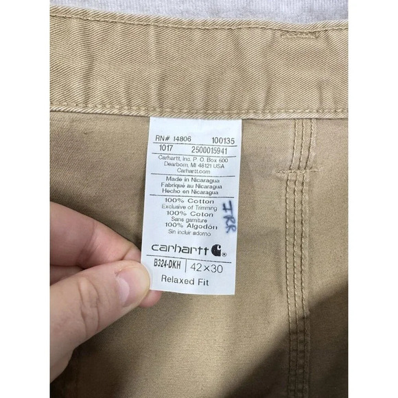 Carhartt Pants Mens 42x30 Fits 40x27 Khaki Brown Relaxed Fit Carpenter B324 DKH - Picture 5 of 9